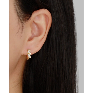Elegant gold S925 silver hoop earring with sparkling marquise crystal floral design