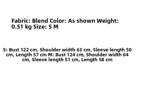 Detailed size chart for oversized knitted sweater and skirt set including measurements