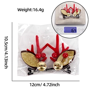 Cute Christmas reindeer antler hair clips with red berries and bells, size 12x10.5cm