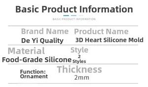 Specifications of 3D heart silicone mold made of food grade material for resin crafts