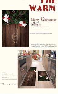 Detailed view of Christmas kitchen mat with pine cone motifs and festive bow patterns