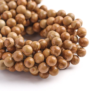 Natural yellow wood grain stone round beads with polished texture for DIY jewelry making