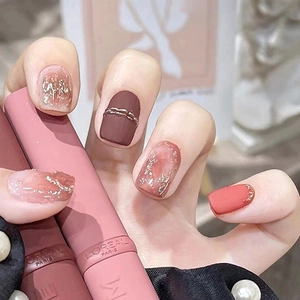 Matte Bernstein Press On Nägel Karamell Kaffee Smudge Effekt Künstliche Fingernägel Retro Stil Eckig Rund Goldfolie