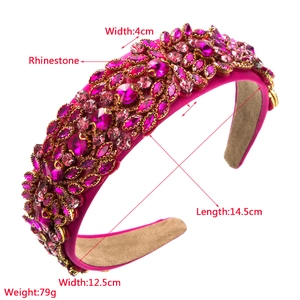 Detailed view of luxury baroque headband with pink rhinestones and 4cm width dimensions