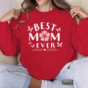 Best Mom Ever Graphic Print Hoodie Long Sleeve Polyester Casual Sweatshirt Women Mother Day Floral Butterfly Design
