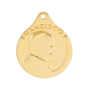 Golden Pope Francis relief pendant in round waterdrop shape with polished finish