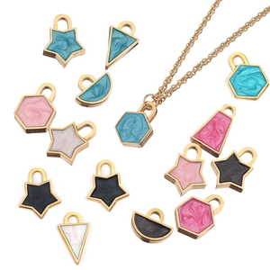 Stainless Steel Geometric Charms Enamel Marble Texture 18K Gold Plated DIY Jewelry Pendants For Necklaces Bracelets