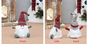 Front, side and back views of Swedish Christmas Gnomes with bell hats and long white beards