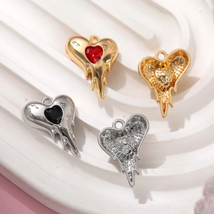 Lava heart charms in gold and silver finish with embedded rhinestones for DIY jewelry