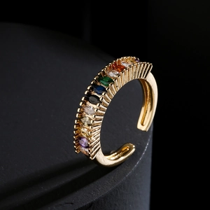 Marquise Cubic Zirconia Open Ring Copper 18K Gold Plated Adjustable Colorful Jewelry For Women Elegant Ins Style