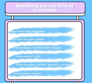Detailed specifications table for acrylic rabbit charms featuring weight and materials