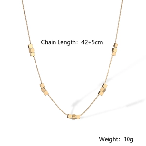 Detail of gold titanium steel necklace with small cubes, length 42+5cm and weight 10g