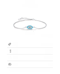 Detail of S925 sterling silver evil eye bracelet with blue zircon inlay dimensions