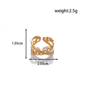 Adjustable gold stainless steel ring with double-layered hollow chain design for women