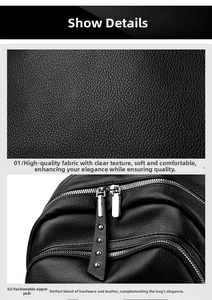 Close-up of black lychee grain leather texture and metallic zipper with rivet puller