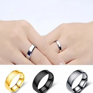 Polished Titanium Steel Band Ring Minimalist Glossy Beveled Edge Fashion Jewelry For Men And Women Couple