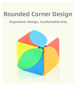 Detail of ergonomic rounded corners on colorful 3x3 educational puzzle cube toy