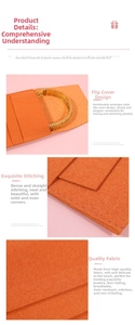 Detail view of orange microfiber envelope jewelry pouch with golden filigree bangle