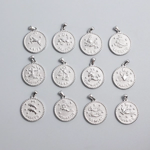 Pendentif Pièce Douze Constellations en Acier Inoxydable pour Fabrication Bijoux DIY Signe du Zodiaque Pendentif Uniquement Sans Chaîne