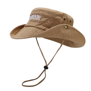 Khaki Outdoor Wanderhut mit breiter Krempe und Colorado Stickerei als Sonnenschutz