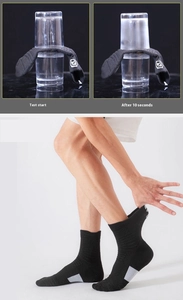 Detail of breathable athletic crew socks showing steam test and elastic stretch fit