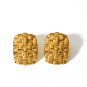Minimalist 18K gold plated stainless steel earrings with woven rectangular texture