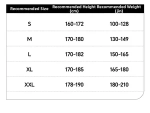 Size chart for men's hooded fleece jacket with height and weight recommendations