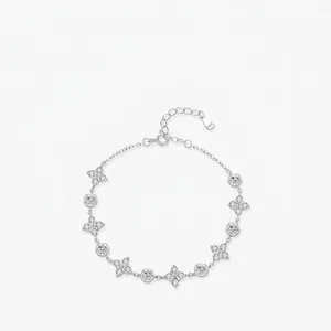 Elegant 925 Sterling Silver Bracelet With Sparkling Zirconia Clover Flower Design Adjustable Chain Jewelry For Women