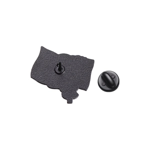 Close-up of the metal pin back featuring a secure black rubber clutch and textured finish