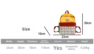 Size chart showing 30x23x10cm dimensions for the kids colorful canvas backpack