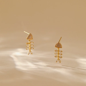 Detail of 18K gold plated leaf earrings with micro-paved cubic zirconia stones