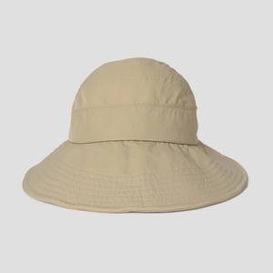 Detailed stitching on beige wide-brim sun hat with quick-dry fabric texture