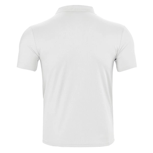 Close-up back view of white short-sleeve Polo shirt showing breathable mesh fabric texture