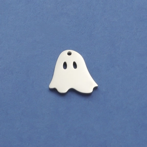 Polished stainless steel ghost pendant detail with smooth mirror finish for DIY jewelry