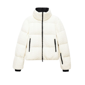 Women Puffer Jacket With Cable Knit Texture Thick Warm Stand Collar Windproof Casual Winter Outerwear For Ladies