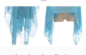 Detail view of light blue translucent silk shawl fabric on a mannequin model