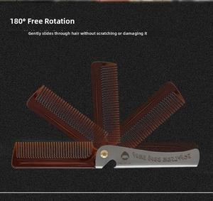 Macro view of portable folding hair comb with metal handle and integrated bottle opener