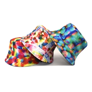 Bucket Hat Polyester Tie Dye Colorful Abstract Oil Painting Print Reversible Sun Protection Flat Top For Women Men