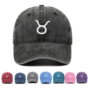 Washed Cotton Baseball Cap Taurus Zodiac Embroidery Vintage Casual Outdoor Sun Protection Hat Adjustable
