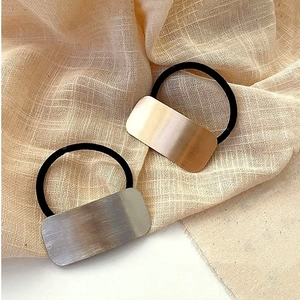 Minimalist Geometric Rectangular Metal Hair Tie High Elastic Rubber Band Ponytail Holder Women Accessories
