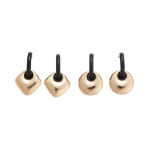 Geometric gold plated square and round dangle earrings with elegant black hooks