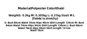 Tableau des tailles détaillé pour la robe caraco kaki en tulle plissé avec mesures S M L