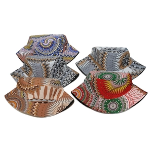 Five assorted Bohemian style bucket hats with vibrant ethnic and geometric patterns