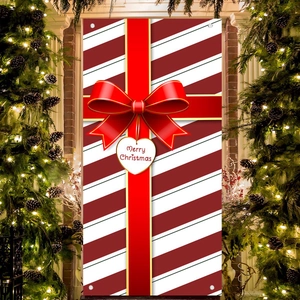 Red Christmas door banner with Merry Christmas heart tag and metal grommets for hanging