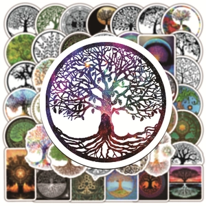Set of 50 waterproof Tree of Life graffiti stickers in vibrant colors for laptops and cases