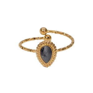Retro teardrop gemstone ring with gold plated stainless steel open band for women