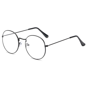 Retro black round metal eyeglass frames for men and women at a 45-degree angle