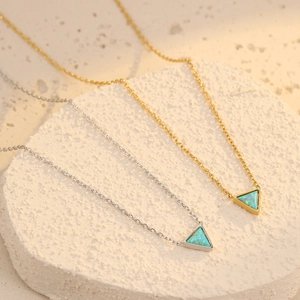 Triangle opal stone pendant necklace in gold and silver finish stainless steel