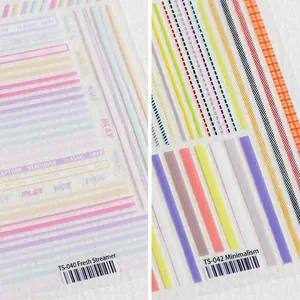 Nail Art Stickers Ultra Thin Self Adhesive Minimalist Lines Stripes Macaron 5D Manicure Decals DIY Decoration Women