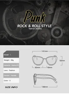 Size chart showing 28g weight and 141mm frame width for metal butterfly sunglasses